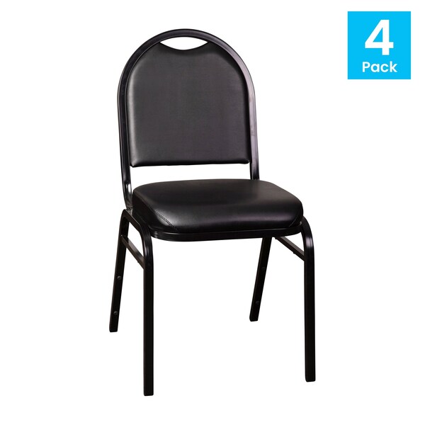 Flash Furniture Black Vinyl Stack Chair with Black Metal Frame, 4PK - 4-NG-ZG10006-BK-BK-GG