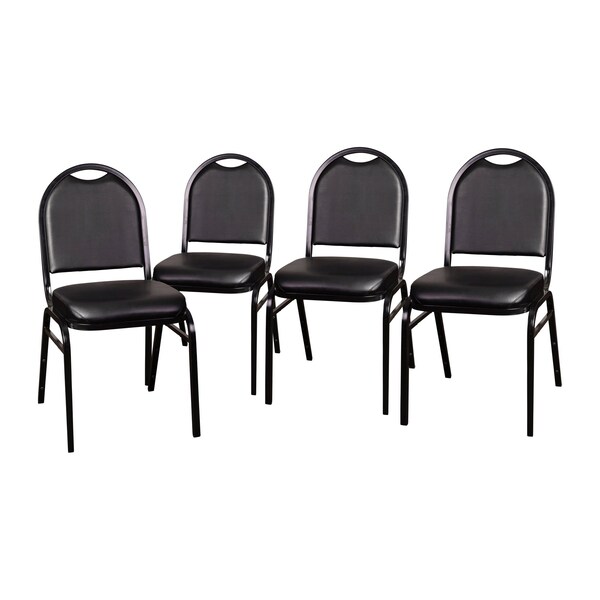 Flash Furniture Black Vinyl Stack Chair with Black Metal Frame, 4PK - 4-NG-ZG10006-BK-BK-GG