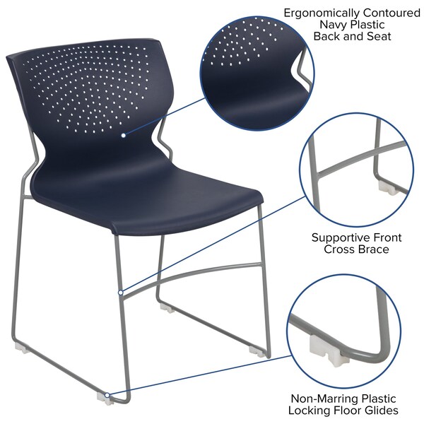 Flash Furniture Navy Plastic Stack Chair, PK5 - 5-RUT-438-NY-GG