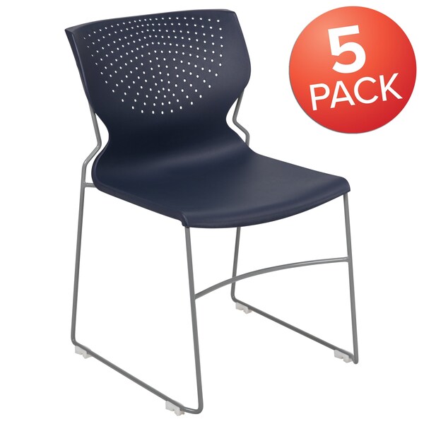 Flash Furniture Navy Plastic Stack Chair, PK5 - 5-RUT-438-NY-GG