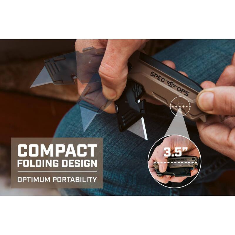 SPEC OPS Folding Utility Knives with Fixed Blade, Includes 3 Extra Blades in Handle Storage - SPEC-K1-FF