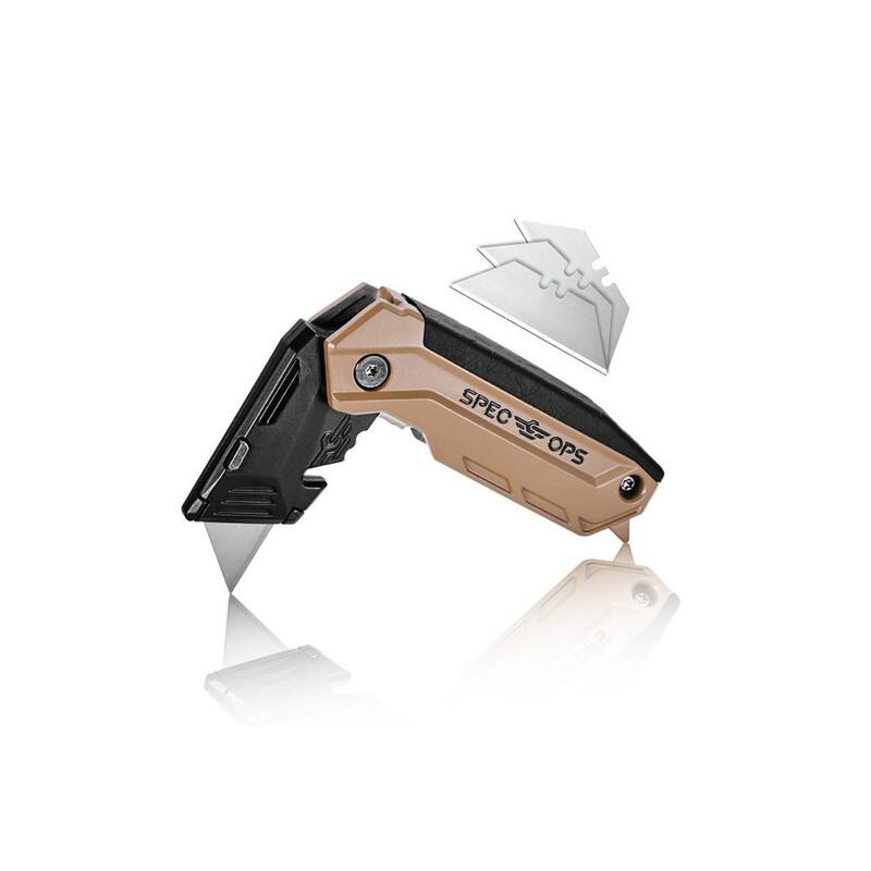 SPEC OPS Folding Utility Knives with Fixed Blade, Includes 3 Extra Blades in Handle Storage - SPEC-K1-FF