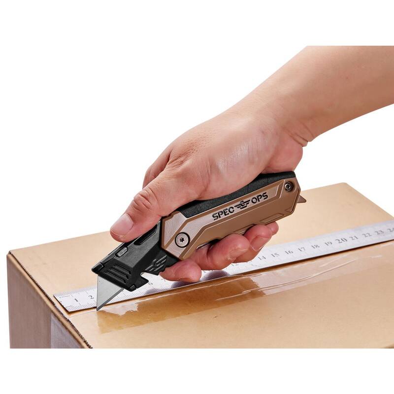 SPEC OPS Folding Utility Knives with Fixed Blade, Includes 3 Extra Blades in Handle Storage - SPEC-K1-FF