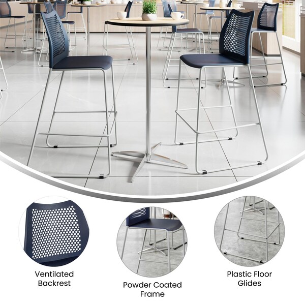 Flash Furniture HERCULES Series Navy Stack Bar Stool with Air-Vent Back and Gray Powder Coated Sled Base, 3PK - 3-RUT-498A-BS-NV-GG