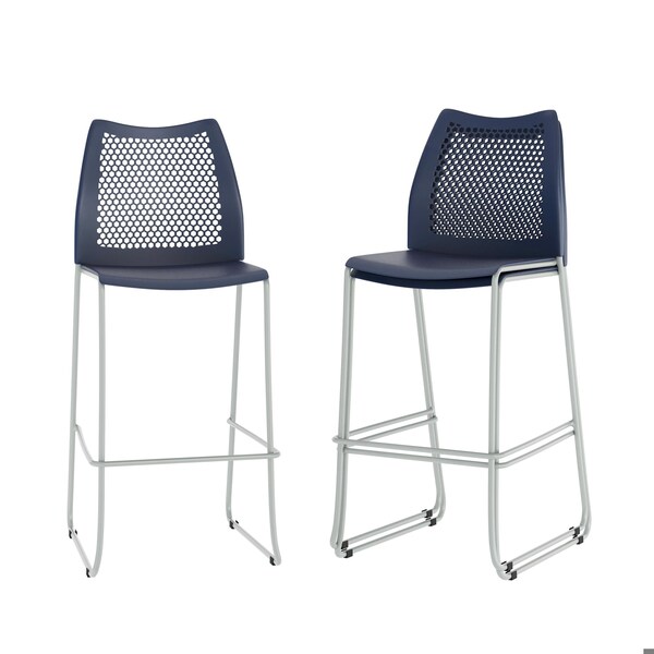 Flash Furniture HERCULES Series Navy Stack Bar Stool with Air-Vent Back and Gray Powder Coated Sled Base, 3PK - 3-RUT-498A-BS-NV-GG