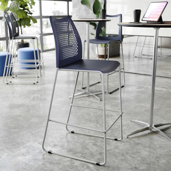 Flash Furniture HERCULES Series Navy Stack Bar Stool with Air-Vent Back and Gray Powder Coated Sled Base, 3PK - 3-RUT-498A-BS-NV-GG