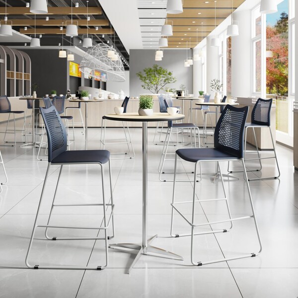 Flash Furniture HERCULES Series Navy Stack Bar Stool with Air-Vent Back and Gray Powder Coated Sled Base, 3PK - 3-RUT-498A-BS-NV-GG