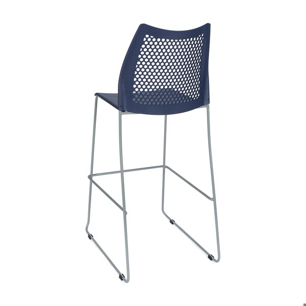 Flash Furniture HERCULES Series Navy Stack Bar Stool with Air-Vent Back and Gray Powder Coated Sled Base, 3PK - 3-RUT-498A-BS-NV-GG