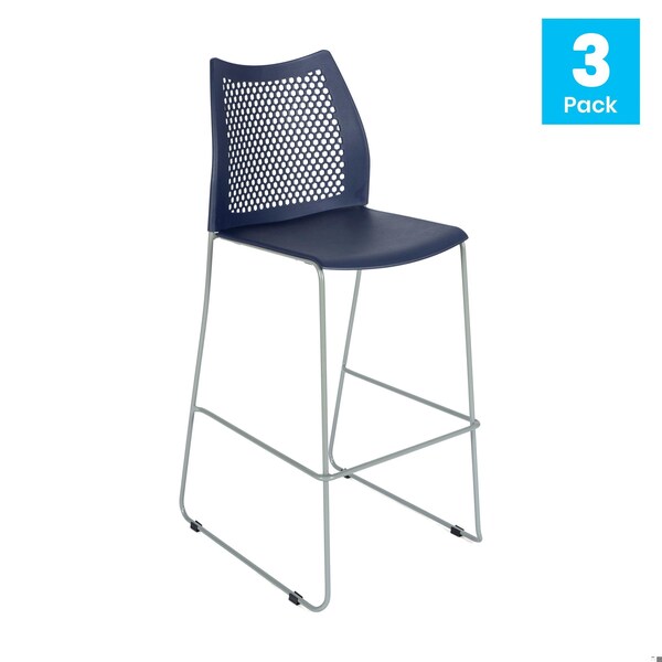 Flash Furniture HERCULES Series Navy Stack Bar Stool with Air-Vent Back and Gray Powder Coated Sled Base, 3PK - 3-RUT-498A-BS-NV-GG