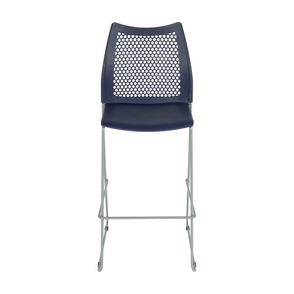 Flash Furniture HERCULES Series Navy Stack Bar Stool with Air-Vent Back and Gray Powder Coated Sled Base, 3PK - 3-RUT-498A-BS-NV-GG