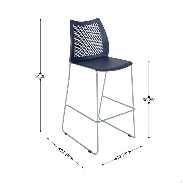 Flash Furniture HERCULES Series Navy Stack Bar Stool with Air-Vent Back and Gray Powder Coated Sled Base, 3PK - 3-RUT-498A-BS-NV-GG