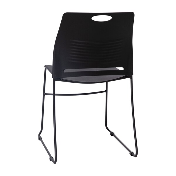 Flash Furniture Black Plastic Stack Chair with Steel Sled Base, PK 5 - 5-RUT-NC499A-BK-GG