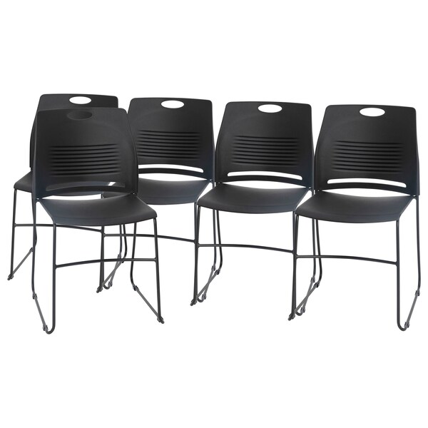 Flash Furniture Black Plastic Stack Chair with Steel Sled Base, PK 5 - 5-RUT-NC499A-BK-GG