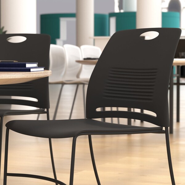 Flash Furniture Black Plastic Stack Chair with Steel Sled Base, PK 5 - 5-RUT-NC499A-BK-GG