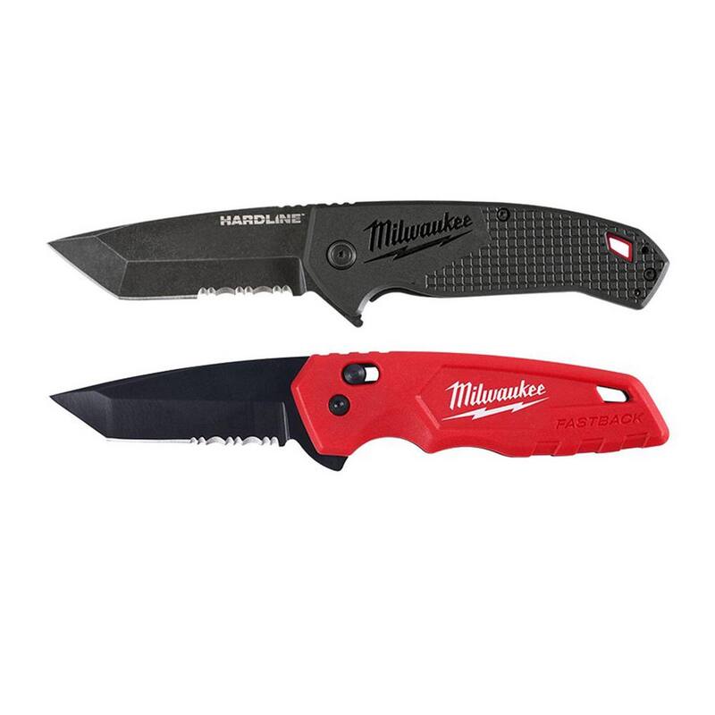 Milwaukee 3 in. Hardline D2 Steel Serrated Blade Pocket Folding Knife and FASTBACK Stainless Steel Spring Assisted Folding Knife - 48-22-1998-48-22-1530