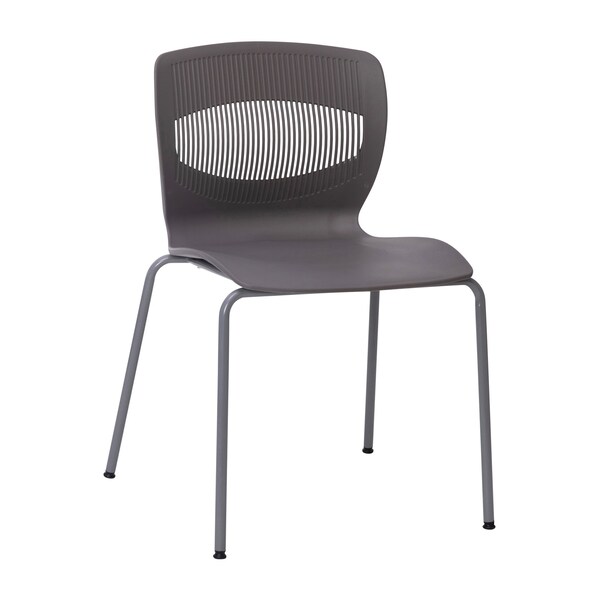 Flash Furniture Gray Plastic Stack Chair with Lumbar Support - RUT-NC618-GY-GG