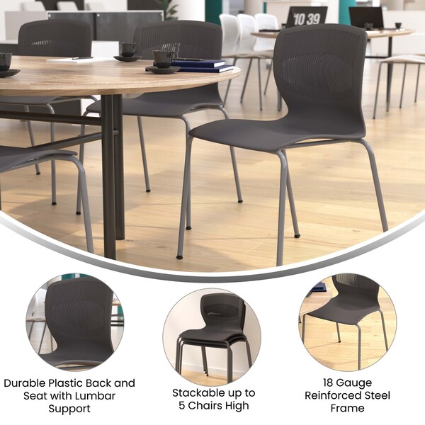 Flash Furniture Gray Plastic Stack Chair with Lumbar Support - RUT-NC618-GY-GG
