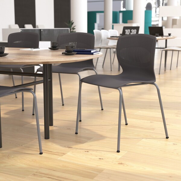 Flash Furniture Gray Plastic Stack Chair with Lumbar Support - RUT-NC618-GY-GG