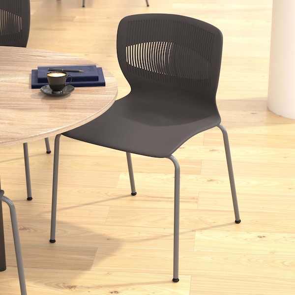 Flash Furniture Gray Plastic Stack Chair with Lumbar Support - RUT-NC618-GY-GG
