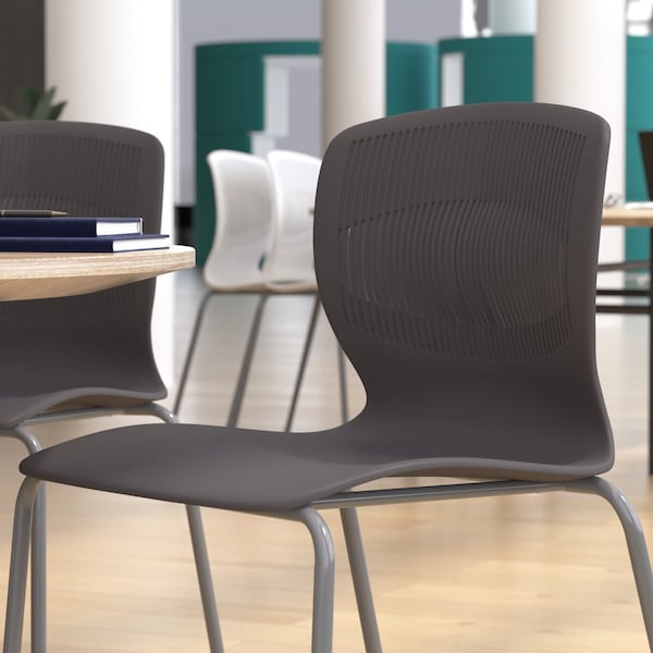 Flash Furniture Gray Plastic Stack Chair with Lumbar Support - RUT-NC618-GY-GG