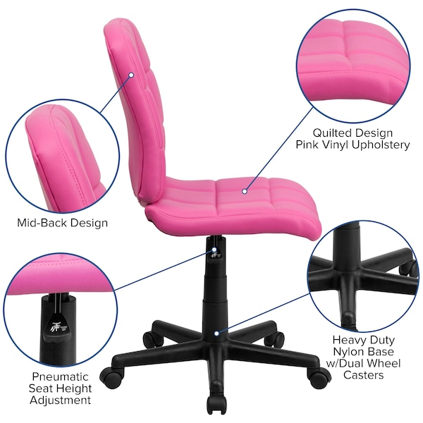 Flash Furniture Vinyl Contemporary Chair, 16-3/4" to 21-3/4, Pink - GO-1691-1-PINK-GG