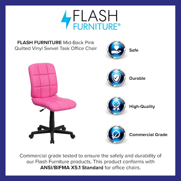 Flash Furniture Vinyl Contemporary Chair, 16-3/4" to 21-3/4, Pink - GO-1691-1-PINK-GG