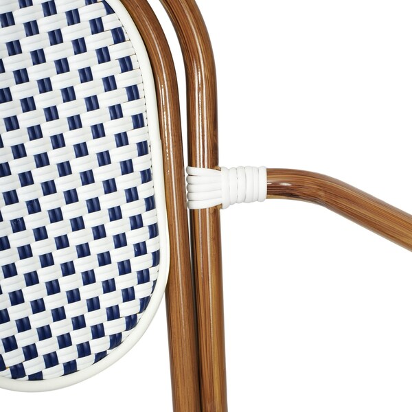 Flash Furniture Lourdes Thonet French Bistro Stacking Chair w/Arms, White/Navy PE Rattan/Bamboo Alum Frame, 2PK - 2-SDA-AD642002A-WHNVY-NAT-GG