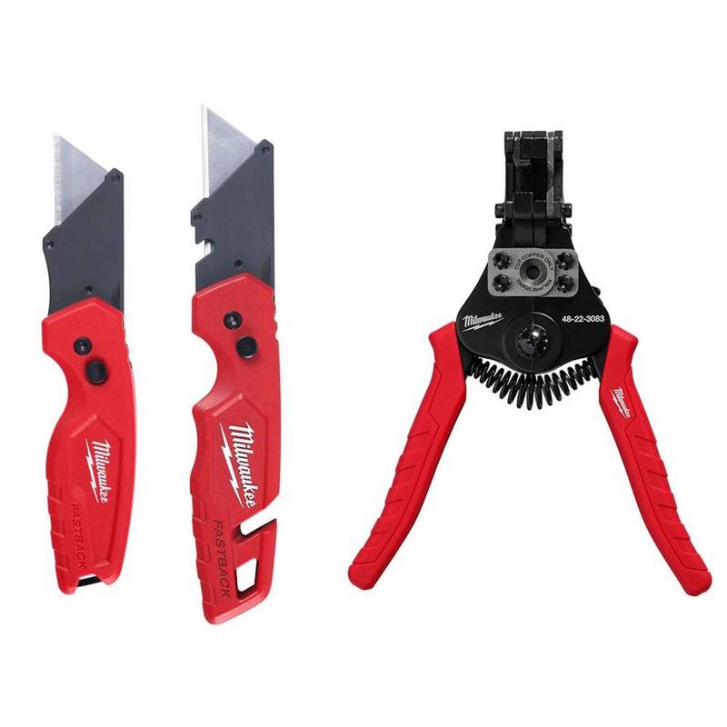 Milwaukee FASTBACK Folding Utility Knife and Compact Folding Utility Knife with Automatic Wire Stripper and Cutter (3-Piece) - 48-22-1503-48-22-3083