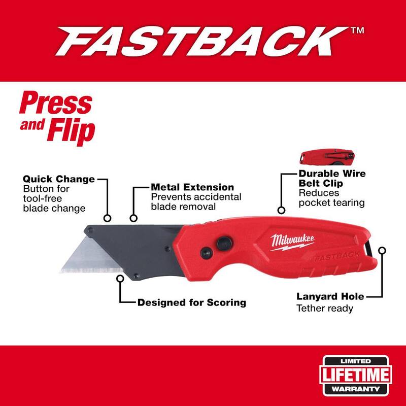 Milwaukee FASTBACK Folding Utility Knife and Compact Folding Utility Knife with Automatic Wire Stripper and Cutter (3-Piece) - 48-22-1503-48-22-3083