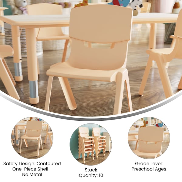 Flash Furniture Natural Plastic Stackable School Chair with 12" Seat Height, PK10 - 10-YU-YCX-001-NAT-GG