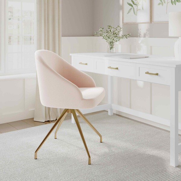 Martha Stewart Sora Upholstered Stationary Office Chair in Conch Shell/Polished Brass - CH-222119-PK-GLD-MS