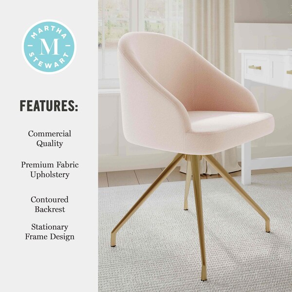 Martha Stewart Sora Upholstered Stationary Office Chair in Conch Shell/Polished Brass - CH-222119-PK-GLD-MS