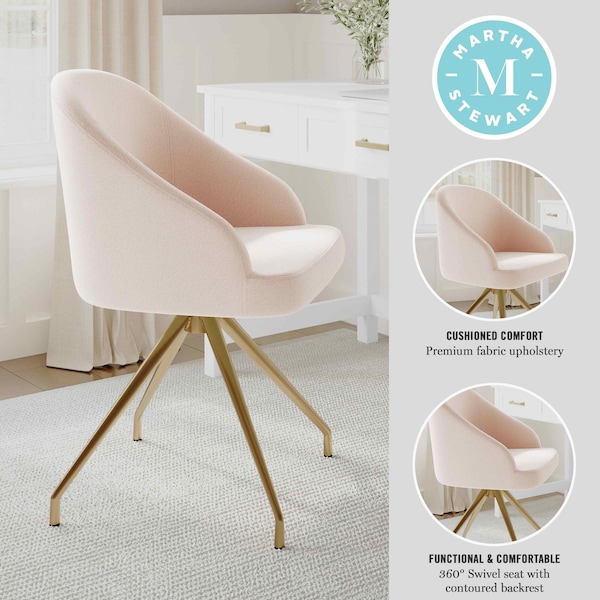Martha Stewart Sora Upholstered Stationary Office Chair in Conch Shell/Polished Brass - CH-222119-PK-GLD-MS