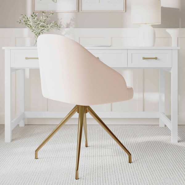 Martha Stewart Sora Upholstered Stationary Office Chair in Conch Shell/Polished Brass - CH-222119-PK-GLD-MS