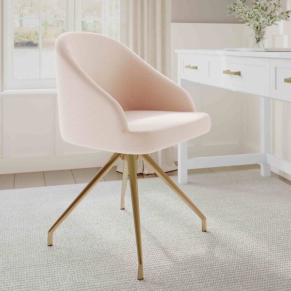 Martha Stewart Sora Upholstered Stationary Office Chair in Conch Shell/Polished Brass - CH-222119-PK-GLD-MS