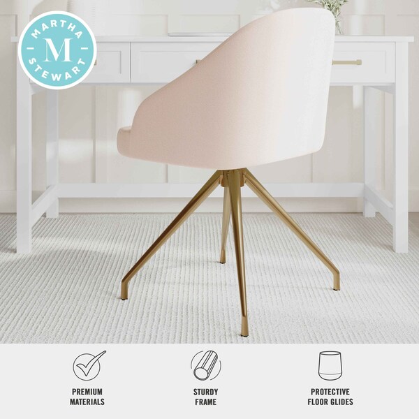 Martha Stewart Sora Upholstered Stationary Office Chair in Conch Shell/Polished Brass - CH-222119-PK-GLD-MS