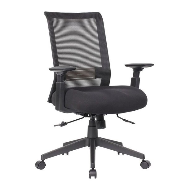 Boss Office Products Deluxe Mesh Back Ergonomic Task Chair with Adjustable Arms - B6568-BK