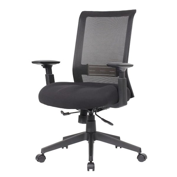 Boss Office Products Deluxe Mesh Back Ergonomic Task Chair with Adjustable Arms - B6568-BK