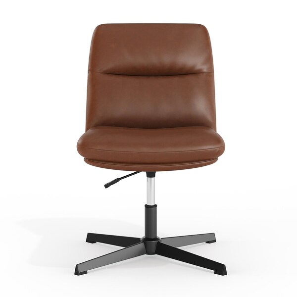 Flash Furniture Chloe Mid-Back Cognac Padded LeatherSoft Armless Office Chair Adjust, Swivel Function, Black Frame - CH-232174-CGN-BK-GG