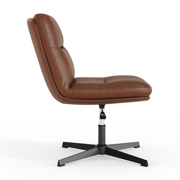 Flash Furniture Chloe Mid-Back Cognac Padded LeatherSoft Armless Office Chair Adjust, Swivel Function, Black Frame - CH-232174-CGN-BK-GG