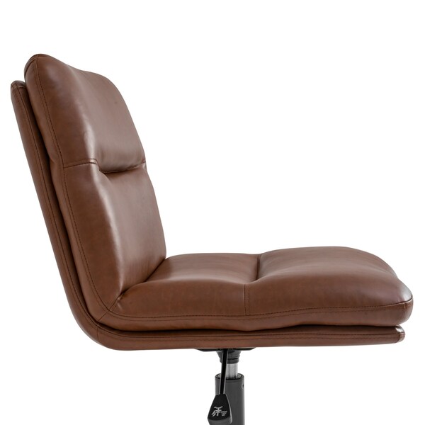 Flash Furniture Chloe Mid-Back Cognac Padded LeatherSoft Armless Office Chair Adjust, Swivel Function, Black Frame - CH-232174-CGN-BK-GG
