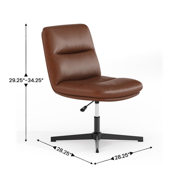 Flash Furniture Chloe Mid-Back Cognac Padded LeatherSoft Armless Office Chair Adjust, Swivel Function, Black Frame - CH-232174-CGN-BK-GG