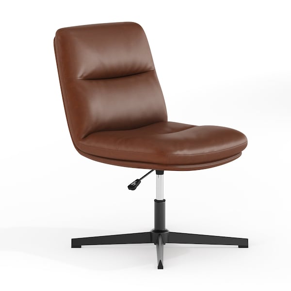 Flash Furniture Chloe Mid-Back Cognac Padded LeatherSoft Armless Office Chair Adjust, Swivel Function, Black Frame - CH-232174-CGN-BK-GG
