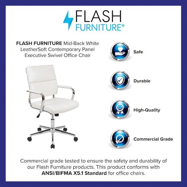 Flash Furniture White LeatherSoft Office Chair - BT-20595M-2-WH-GG