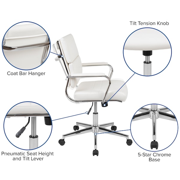Flash Furniture White LeatherSoft Office Chair - BT-20595M-2-WH-GG