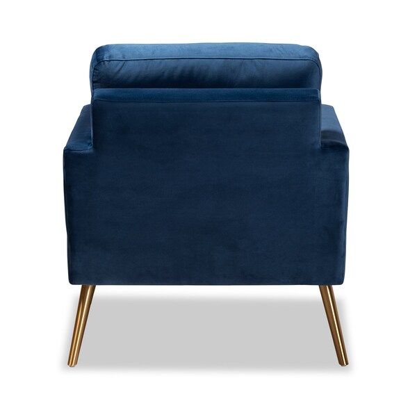Baxton Studio Leland Glam and Luxe Navy Blue Velvet Fabric and Gold Finished Armchair - 182-11446-ZORO