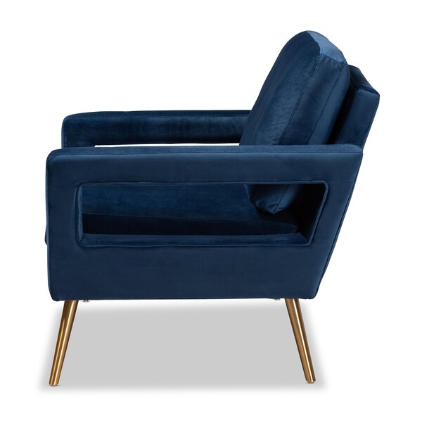 Baxton Studio Leland Glam and Luxe Navy Blue Velvet Fabric and Gold Finished Armchair - 182-11446-ZORO