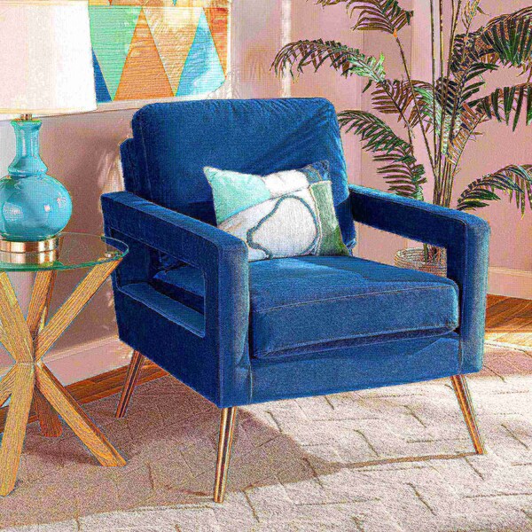 Baxton Studio Leland Glam and Luxe Navy Blue Velvet Fabric and Gold Finished Armchair - 182-11446-ZORO
