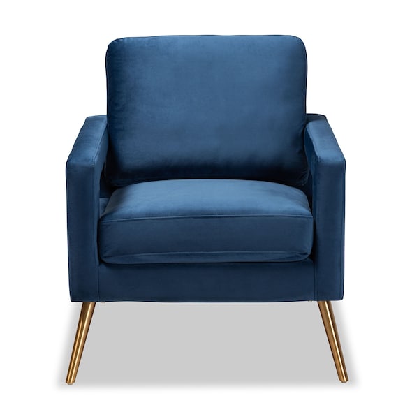 Baxton Studio Leland Glam and Luxe Navy Blue Velvet Fabric and Gold Finished Armchair - 182-11446-ZORO