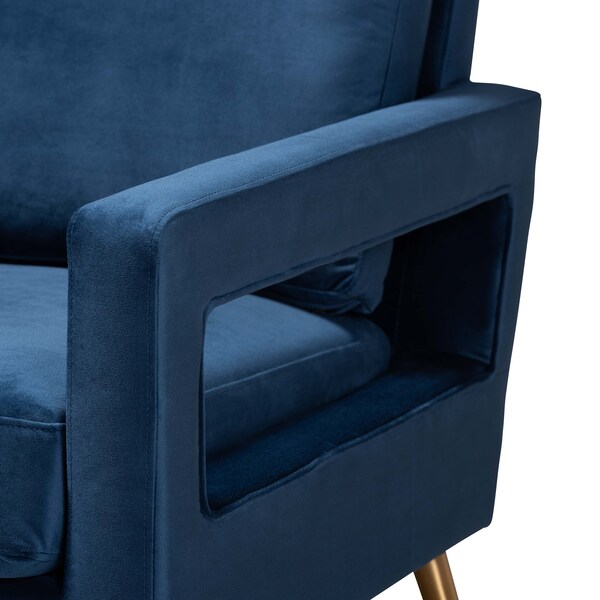Baxton Studio Leland Glam and Luxe Navy Blue Velvet Fabric and Gold Finished Armchair - 182-11446-ZORO
